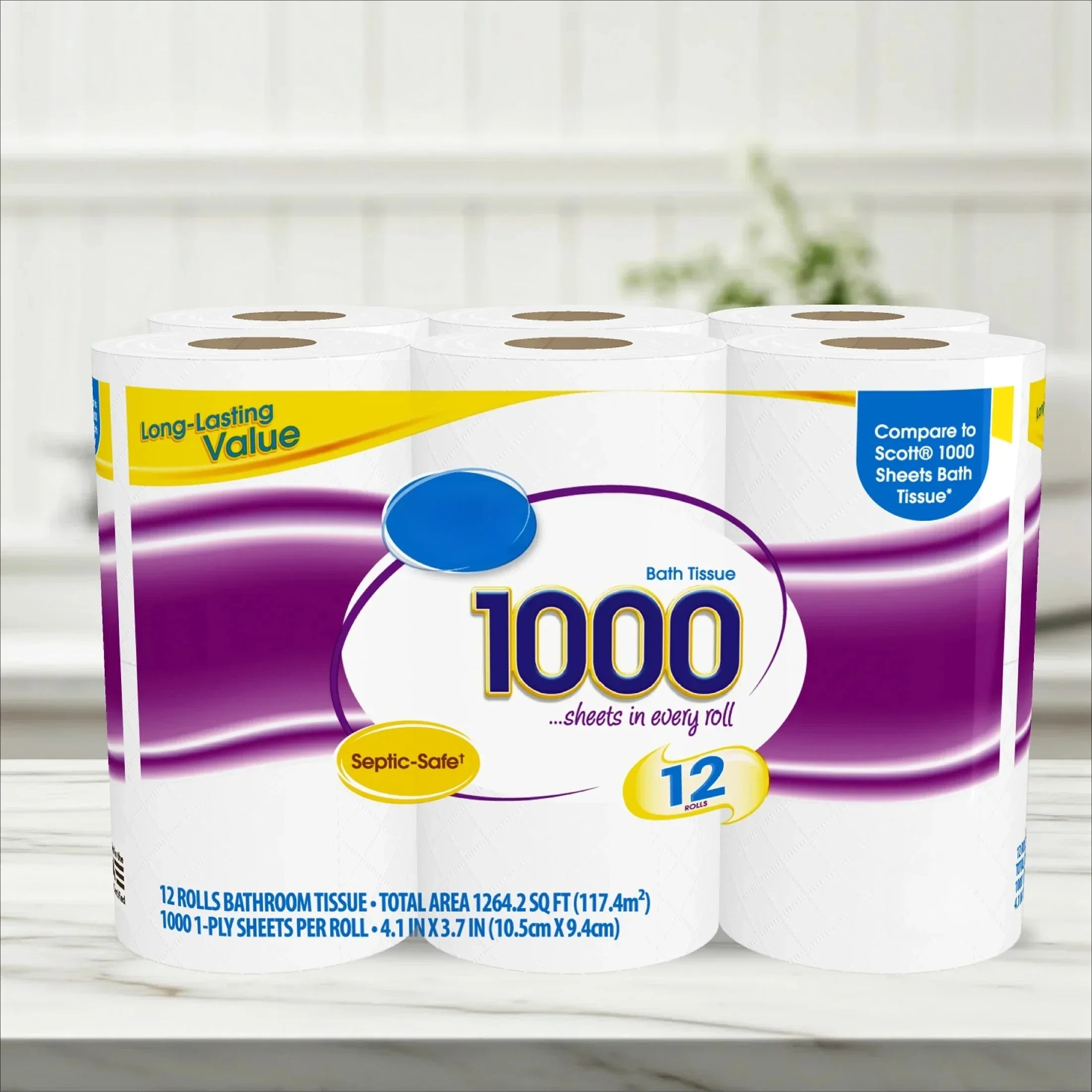 1000 Sheets per Roll Toilet Paper, 12 Rolls, Compare to Scott 1000 Sheets Bath Tissue