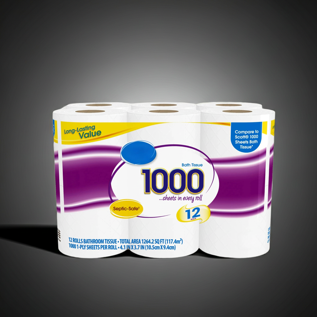 1000 Sheets per Roll Toilet Paper, 12 Rolls, Compare to Scott 1000 Sheets Bath Tissue