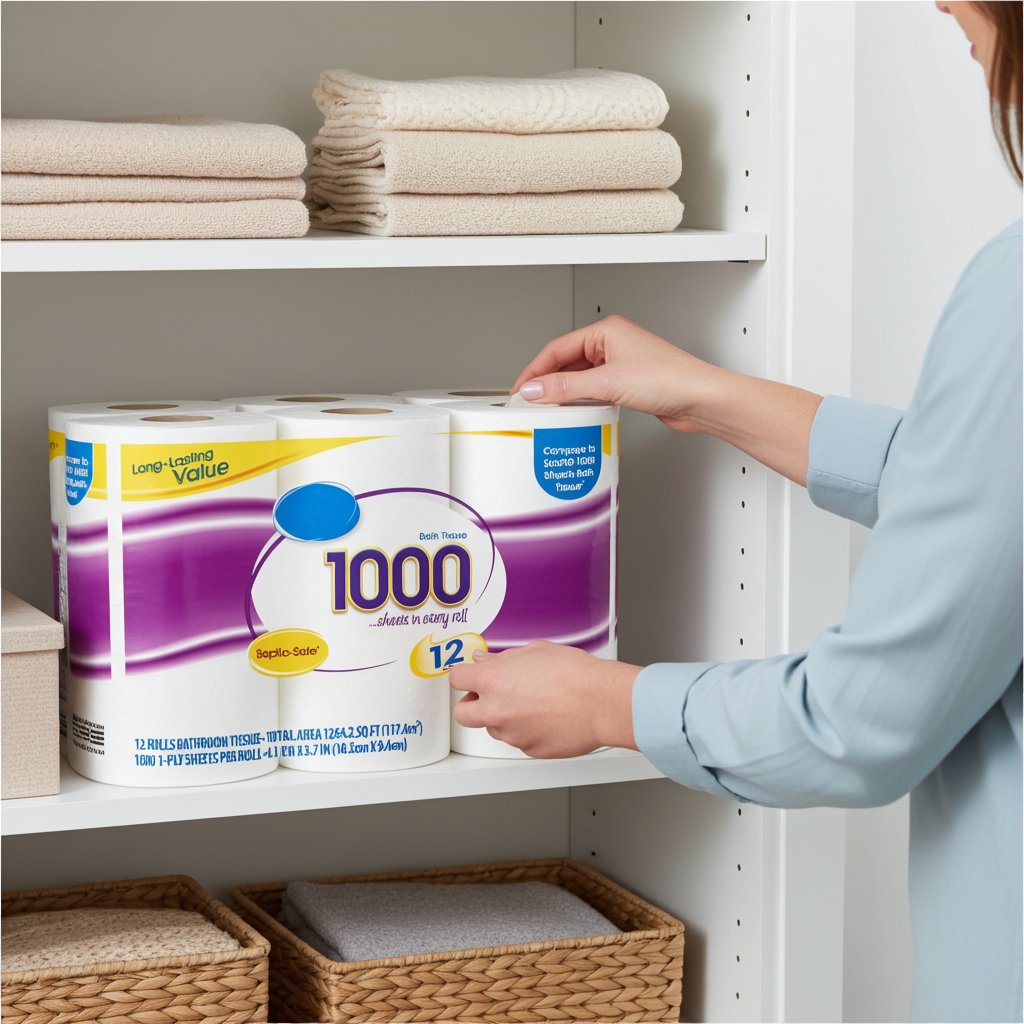 1000 Sheets per Roll Toilet Paper, 12 Rolls, Compare to Scott 1000 Sheets Bath Tissue